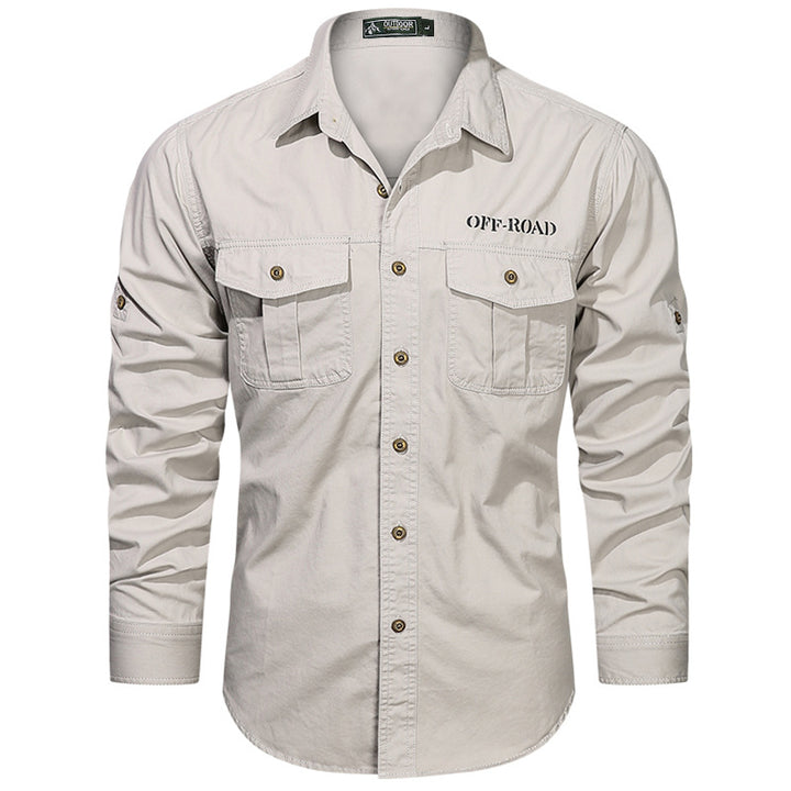 Men's Off-Road Safari Shirt with reinforced flap chest pockets, spread collar, and roll-up sleeves Mune Fashion