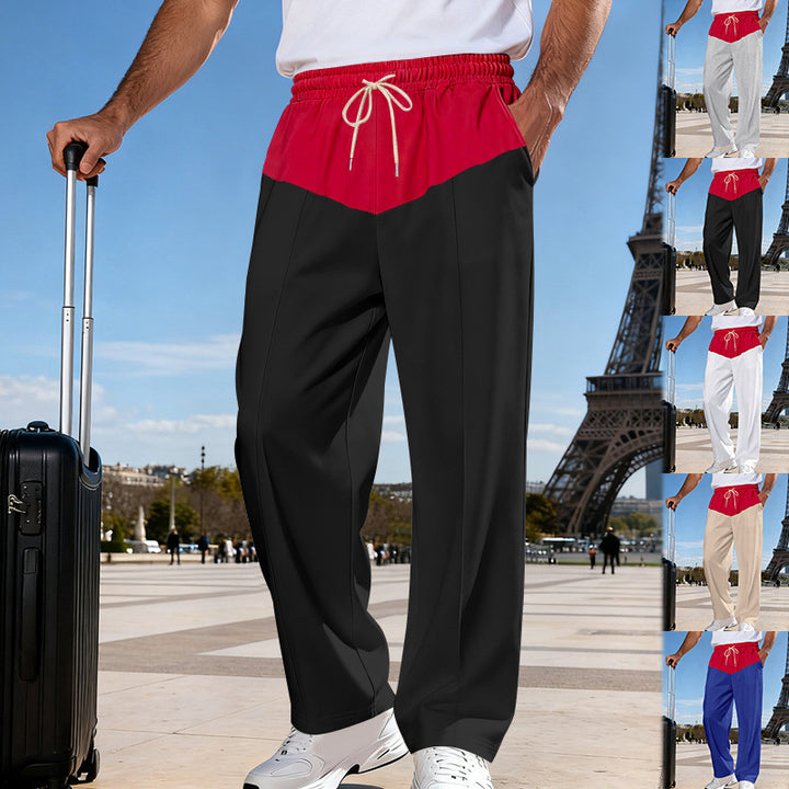 Men's Lightweight Travel Pants with Wide Leg, Contrasting Drawstring Waistband, and Crease Mune Fashion