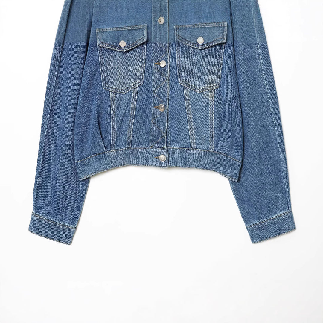 Women's short cut oversized denim jacket with flap pockets Mune Fashion
