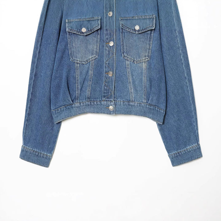 Women's short cut oversized denim jacket with flap pockets Mune Fashion