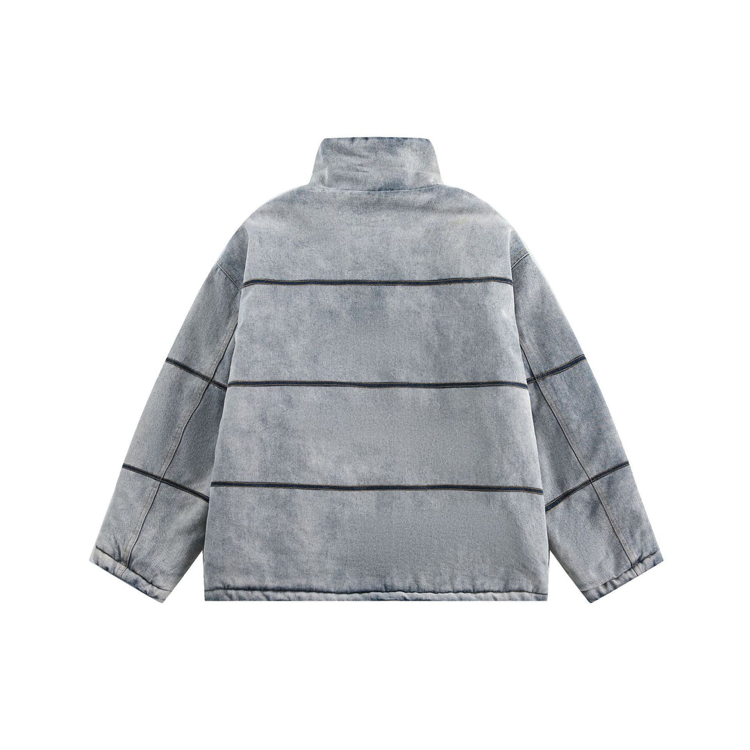 Unisex Boxy quilted denim-look transitional jacket with high stand-up collar Mune Fashion