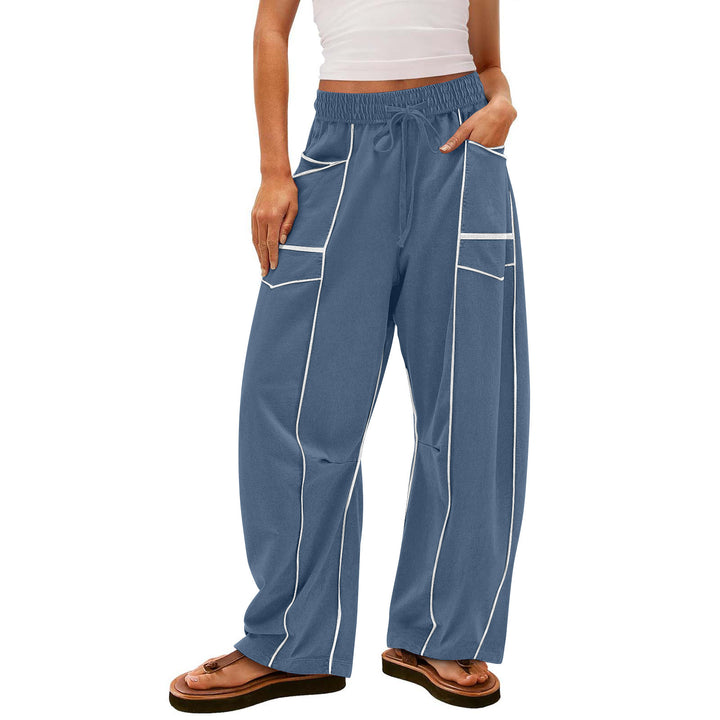 Women’s wide lounge pants with drawstring, contrast piping, and cargo pockets Mune Fashion