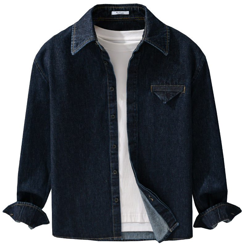 Men's denim overshirt in worker style with concealed button placket Mune Fashion