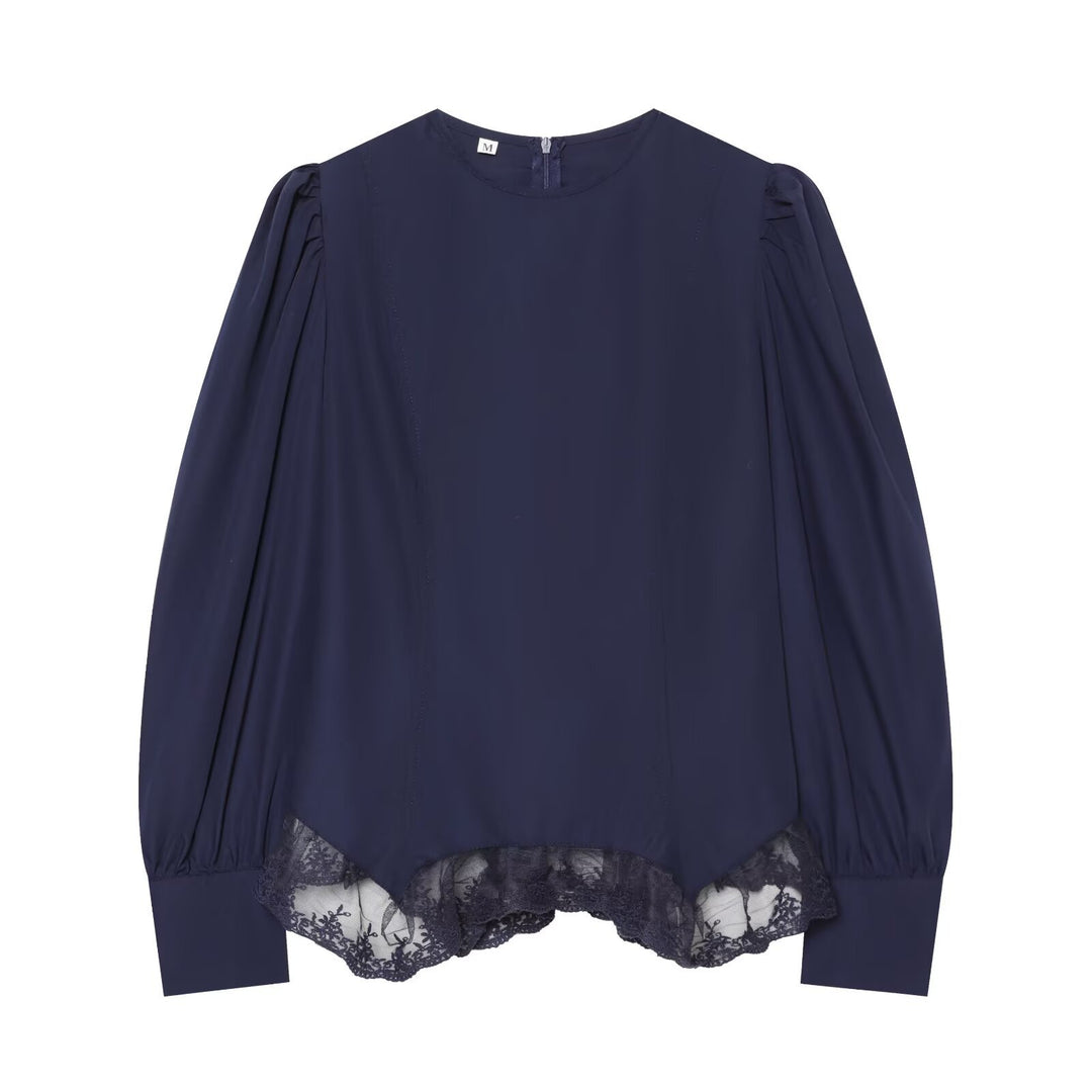 Women's blouse with volume sleeves and lace trim Mune Fashion