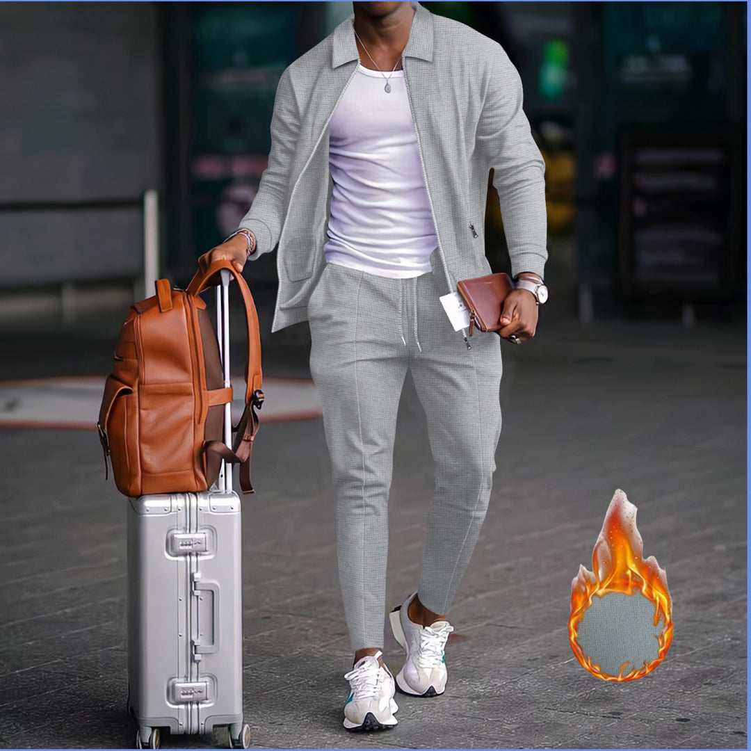 Men's two-piece travel loungewear set with structured jacket, zipper and tapered joggers Mune Fashion
