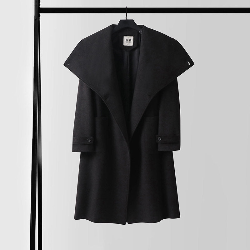 Women's Oversized Wool Blend Coat with Wide Shawl Collar and Patch Pockets Mune Fashion