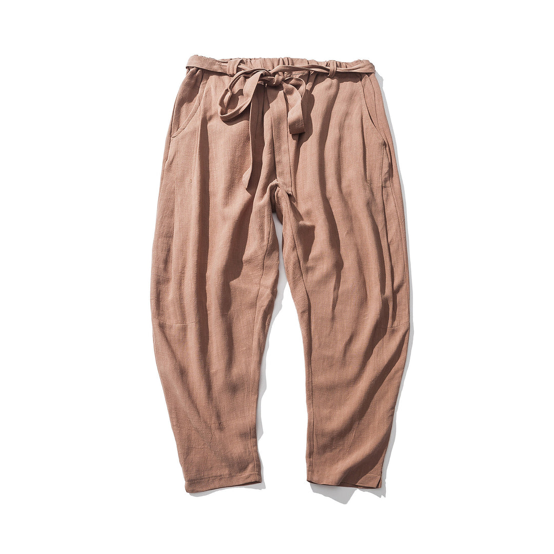 Men's relaxed linen-cotton harem jogger pants with concealed drawstring and tapered leg Mune Fashion