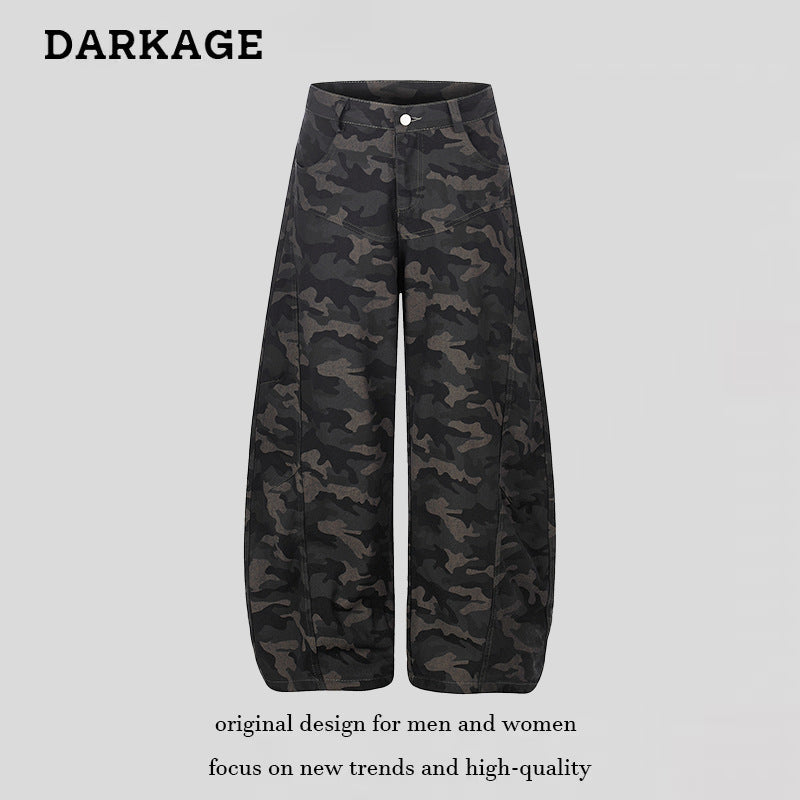 Women's Wide Camouflage Palazzo Pants with High Waist, Belt Loops, and Balloon-Shaped Leg Mune Fashion