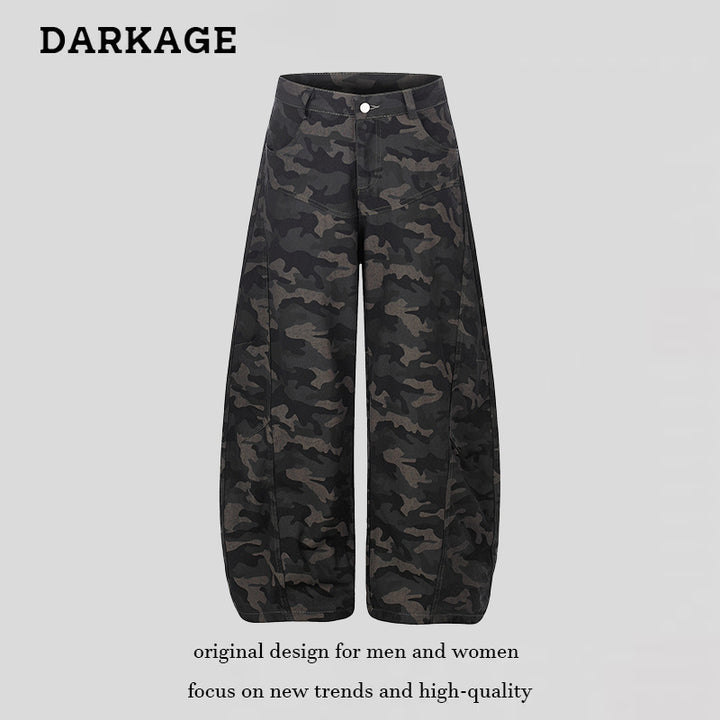 Women's Wide Camouflage Palazzo Pants with High Waist, Belt Loops, and Balloon-Shaped Leg Mune Fashion