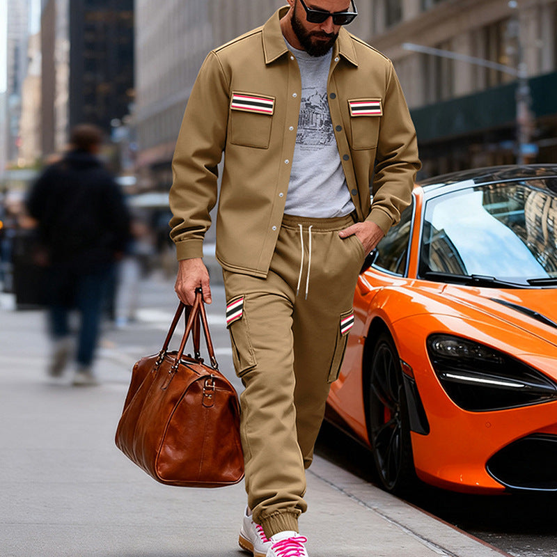 Men's Cargo Jogging Pants with Drawstring, Ribbed Cuffs and Contrasting Stripes Mune Fashion