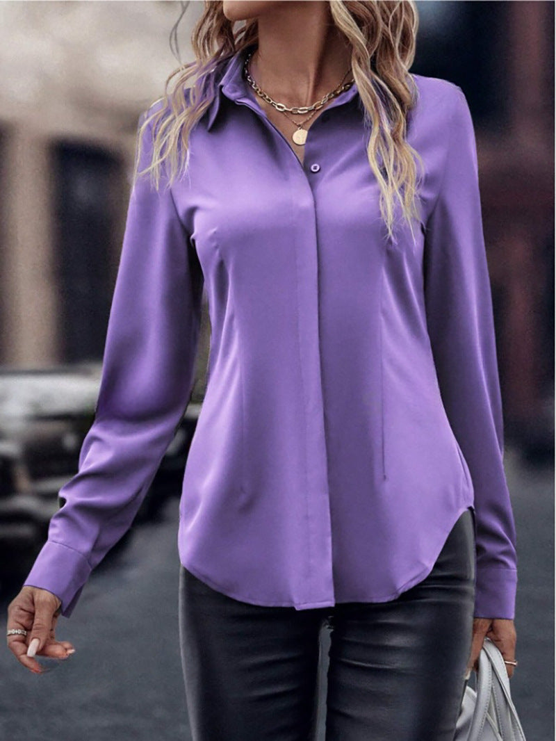 Ladies elegant satin blouse with classic collar and timeless cut Mune Fashion