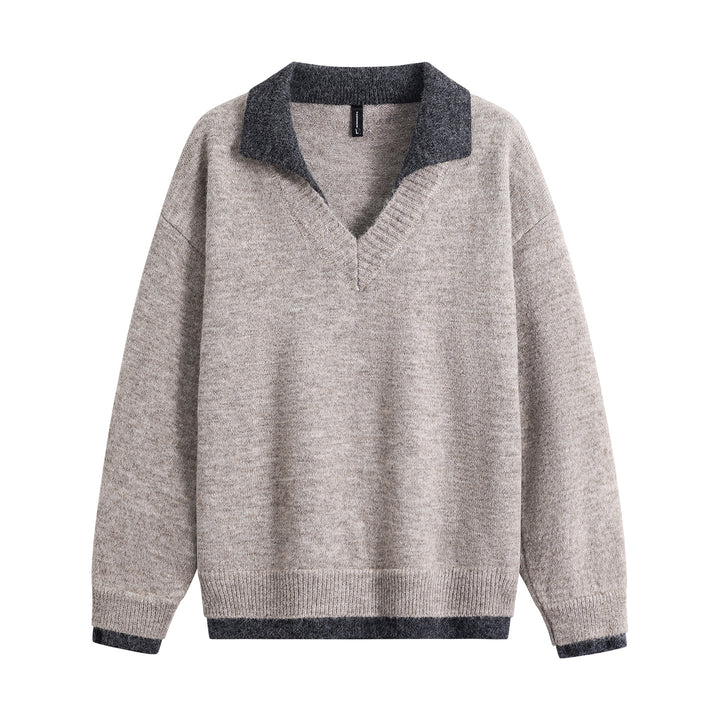 Men's Oversized Sweater with Contrasting Collar, V-Neck and Soft Fleece Lining Mune Fashion
