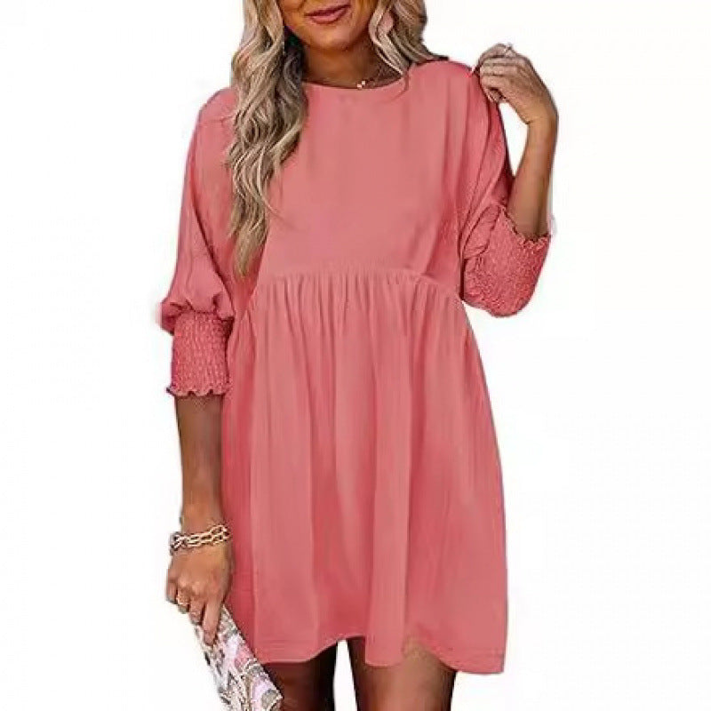 Women's Loose Babydoll Dress with Balloon Sleeves and Gathered Waist Mune Fashion