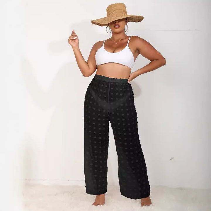 Women airy beach pants with voluminous pompom applications Mune Fashion