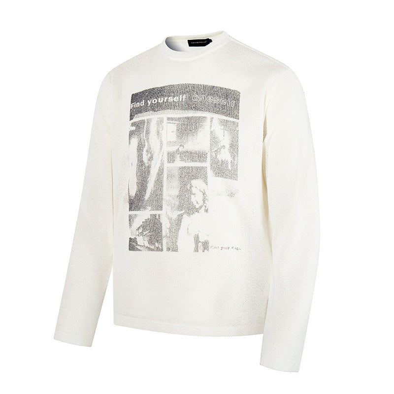 Men's sweatshirt with vintage photo collage print, straight cut and round neck Mune Fashion
