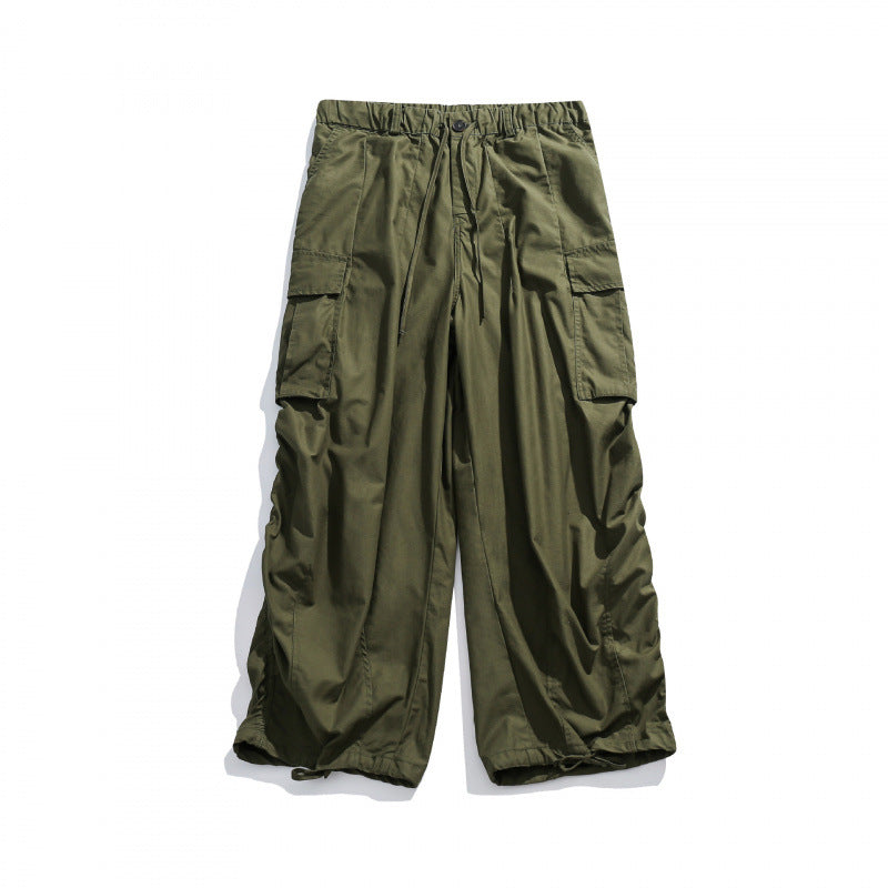 Unisex Wide Utility Cargo Pants with Drawstring Waistband, Multifunctional Pockets and Hem Cord Mune Fashion