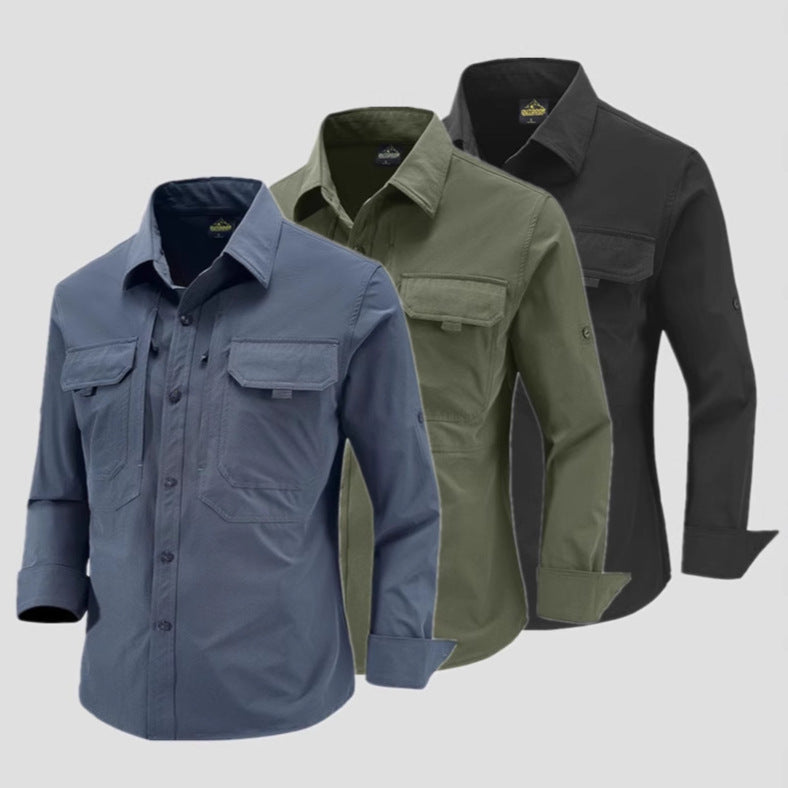 Men's Technical Field Shirt with Ripstop Structure, Chest Pockets and Roll-Up Sleeves Mune Fashion