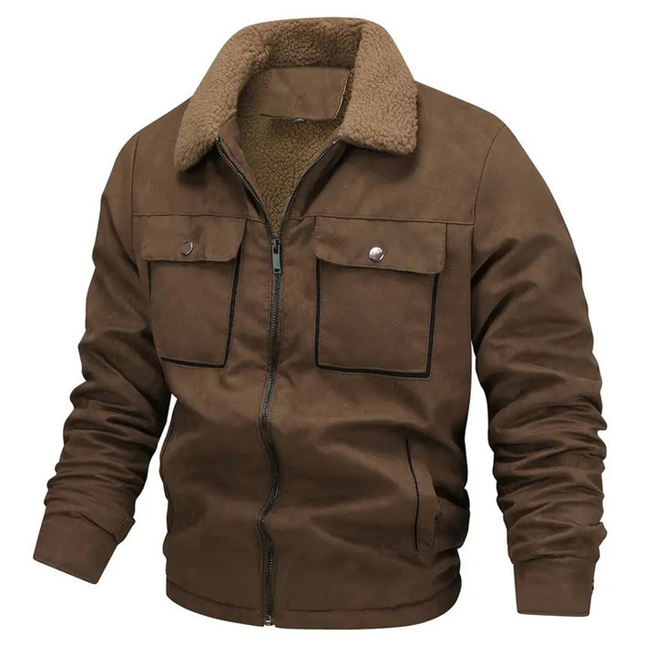 Men's padded pilot jacket with teddy fur lining, chest flaps, and full-length zipper Mune Fashion