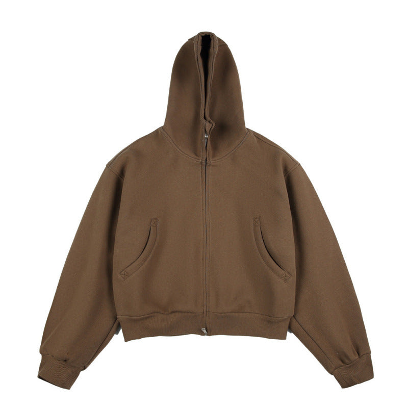 [Unisex] Short Boxy Hoodie with Continuous Zipper and Inserted Side Pockets Mune Fashion