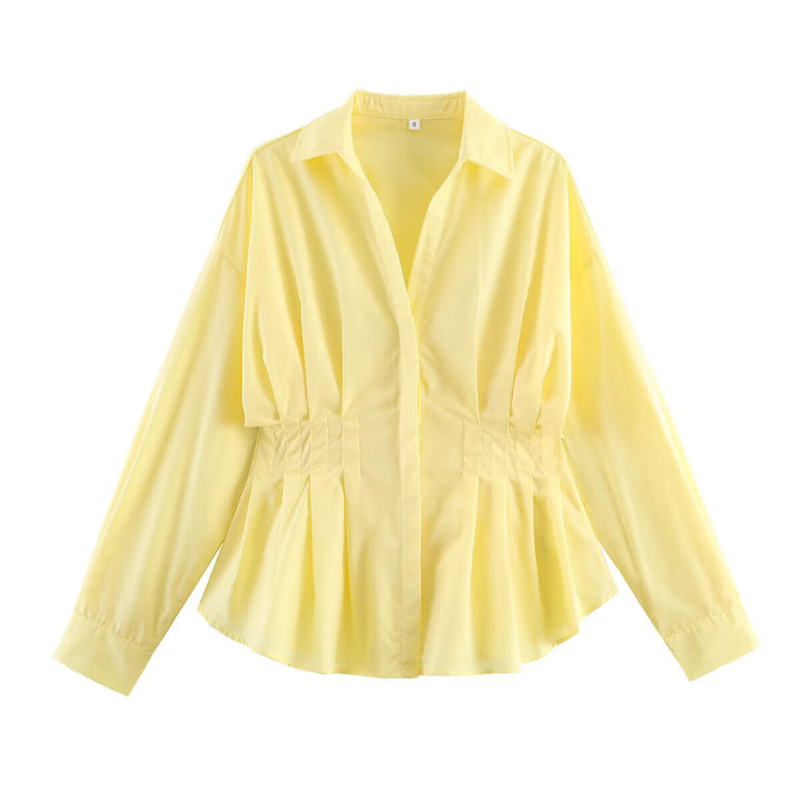 Women's tailored blouse shirt jacket with box pleats and concealed button placket Mune Fashion