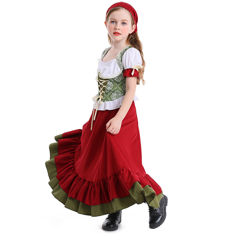 Women's traditional costume dirndl set with laced bodice and full tiered skirt Mune Fashion