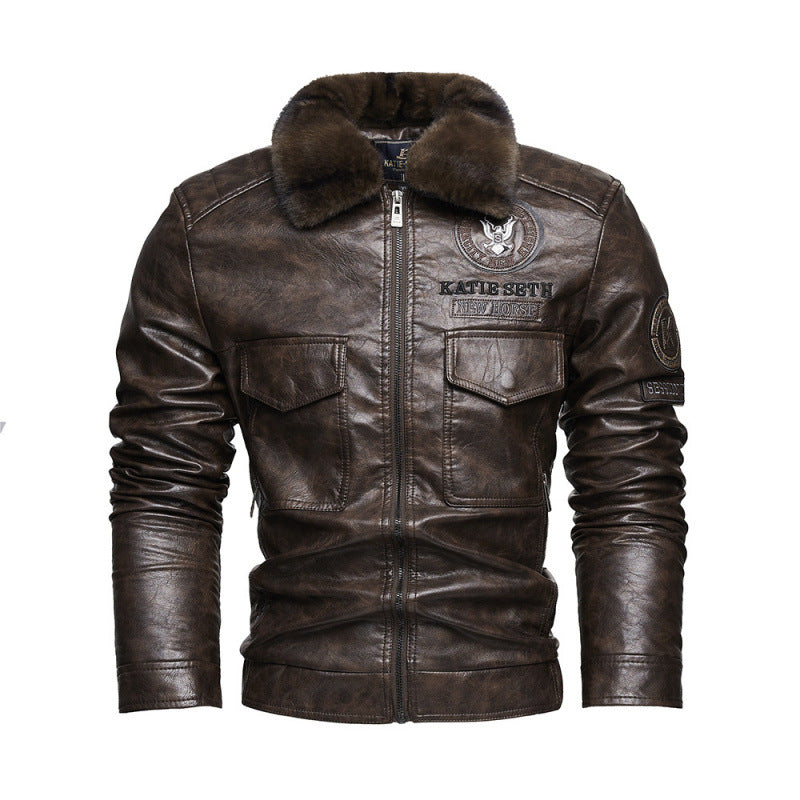 Men's leather jacket with faux fur collar Mune Fashion
