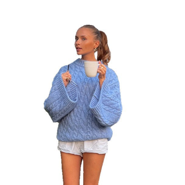 Women's Oversize Cable Knit Sweater with Voluminous Sleeves Mune Fashion