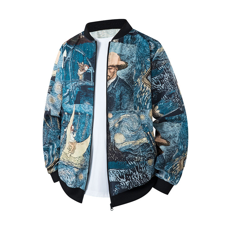 Herren Bomberjacke im Ethno-Print mit leichter Wattierung und geripptem Saum Mune Fashion