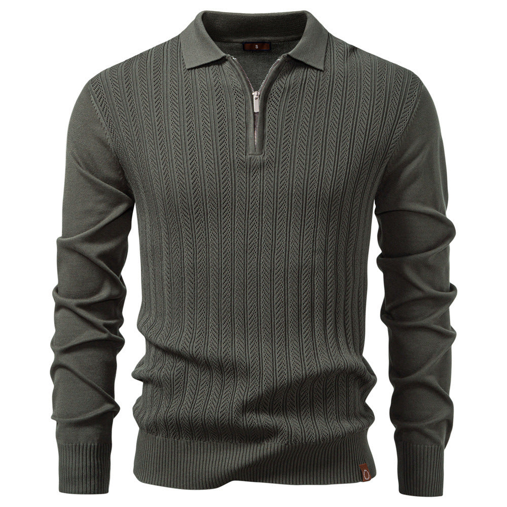 Men's knitted ajour sweater with short zipper and polo collar Mune Fashion
