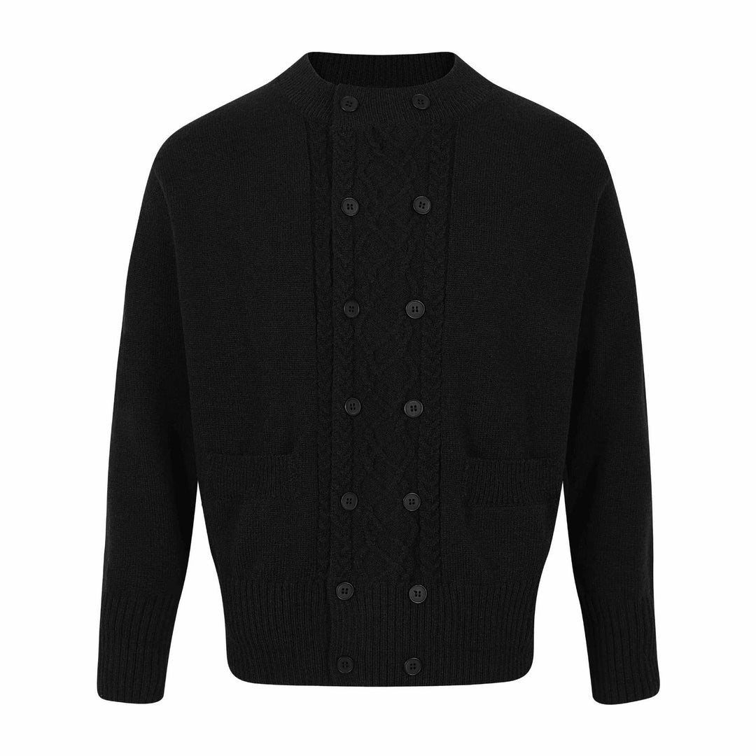 Men's double-breasted knitted cardigan with cable pattern and stand-up collar Mune Fashion