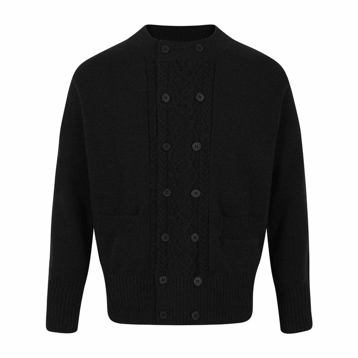 Men's double-breasted knitted cardigan with cable pattern and stand-up collar Mune Fashion