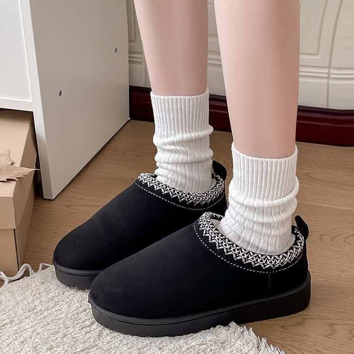 Ladies Lined Slip-On Bootie-Style Slippers with Faux Fur Lining and Decorative Trim Mune Fashion