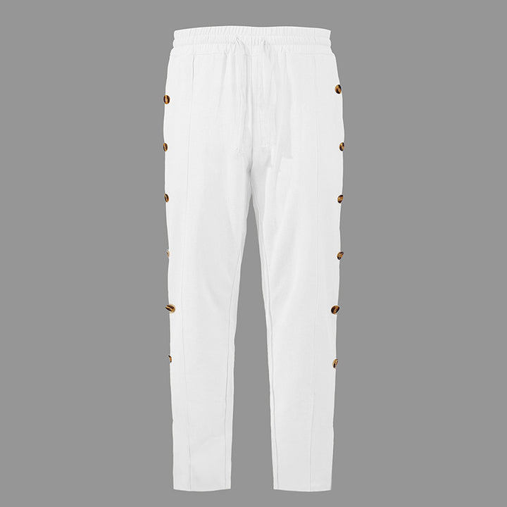 Men's Relaxed-Fit Casual Pants with Side Decorative Button Plackets, Elastic Waistband and Drawstring Mune Fashion