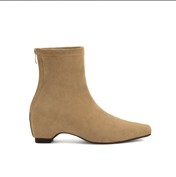 Women's ankle-high leather ankle boots with square toe, middle seams, and elastic shaft Mune Fashion