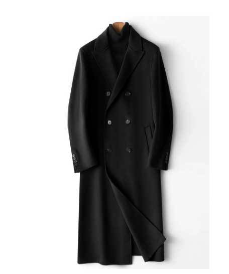 Men's Double-Breasted Wool Coat with Cashmere Blend and Slim Silhouette Mune Fashion