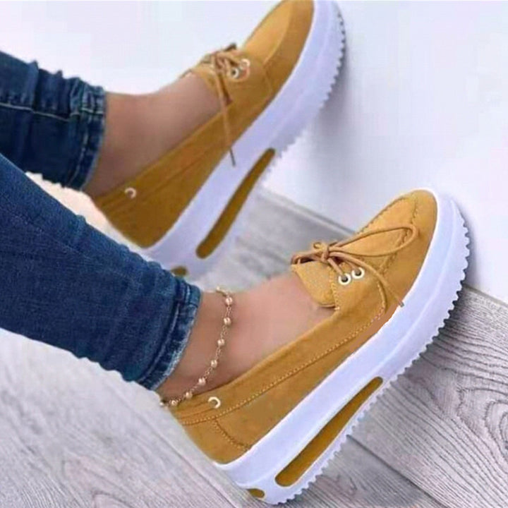 Women's Moccasin Platform Slipper with Decorative Lacing and Air Cushion Sole Mune Fashion