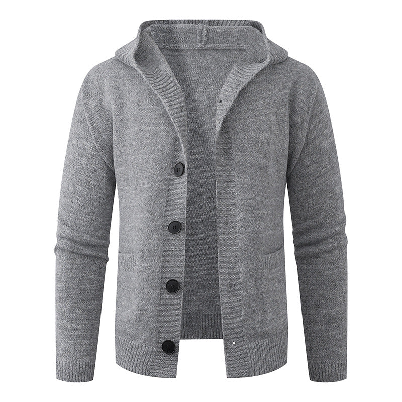Men's hooded knitted cardigan made of thermal fine knit with a continuous button placket and side pockets Mune Fashion