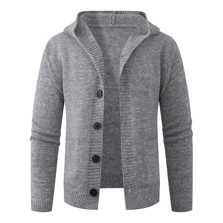 Men's hooded knitted cardigan made of thermal fine knit with a continuous button placket and side pockets Mune Fashion