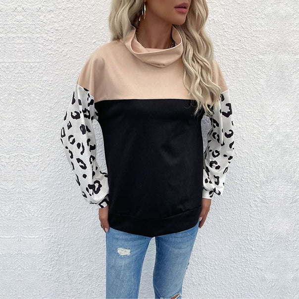 Women's Oversized Sweater with Shawl Collar, Colourblock and Balloon Sleeves Mune Fashion