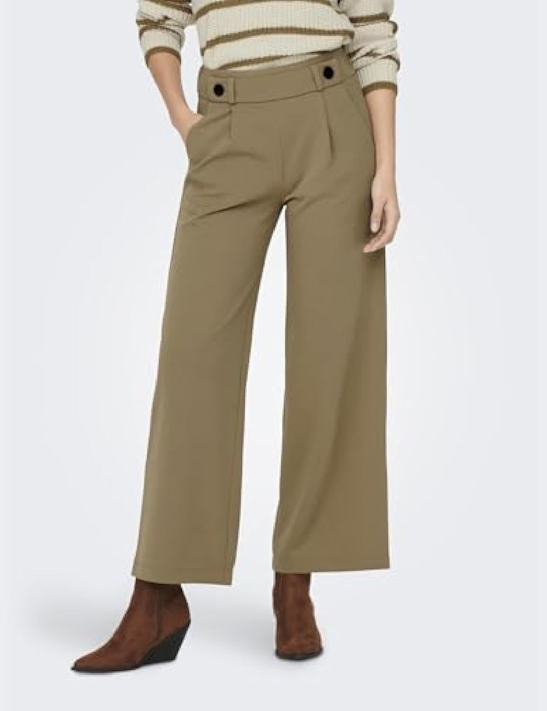 Women's high-waist culotte pants with decorative button waistband and wide leg Drune