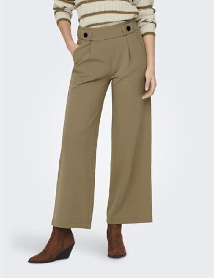 Women's high-waist culotte pants with decorative button waistband and wide leg Drune