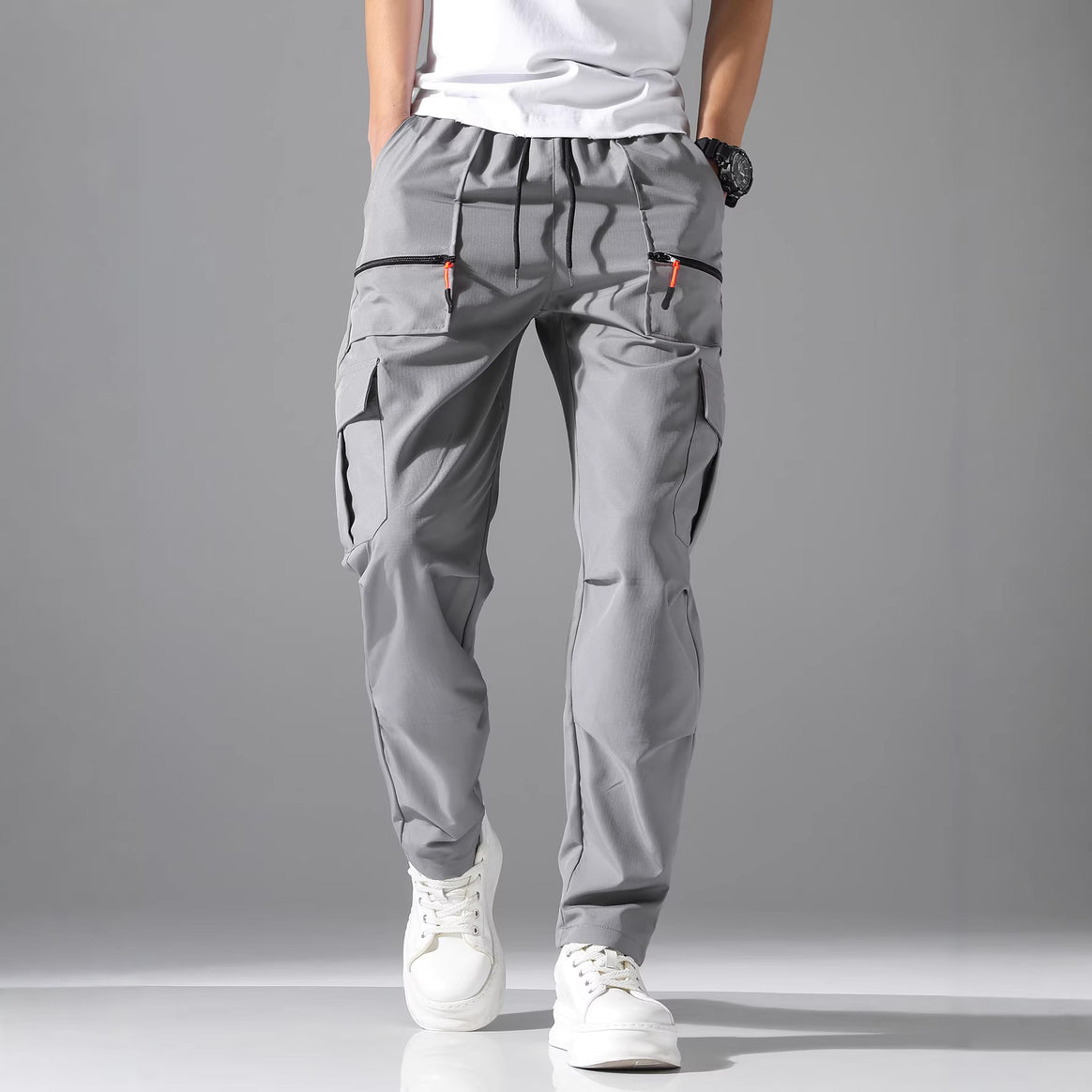 Men's utility cargo pants with zip pockets, drawstring waistband & pre-shaped knee sections Mune Fashion