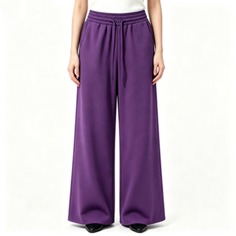 Ladies wide high-waist lounge pants with elastic waistband, drawstring, and flowing jersey Mune Fashion