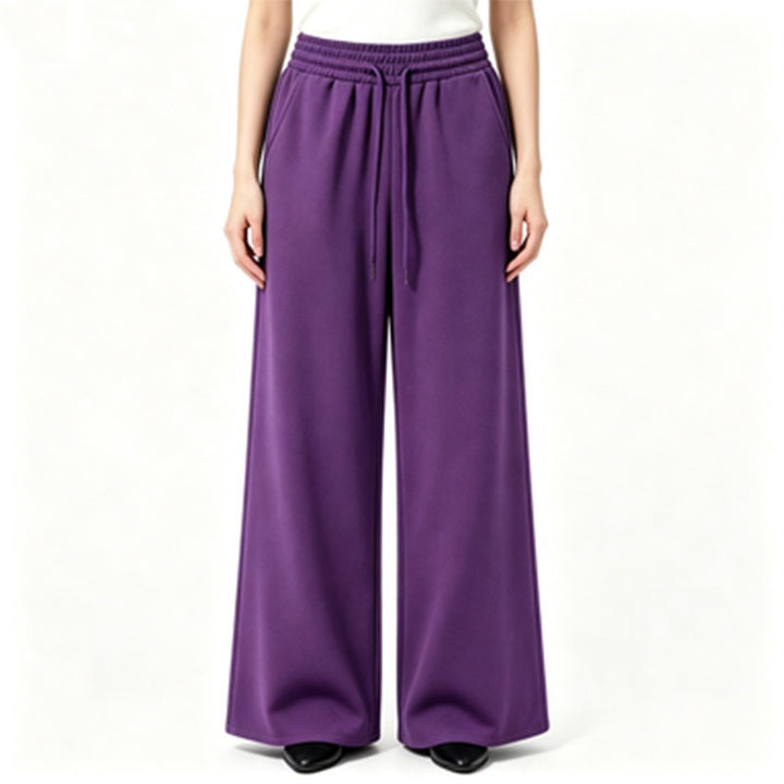 Ladies wide high-waist lounge pants with elastic waistband, drawstring, and flowing jersey Mune Fashion