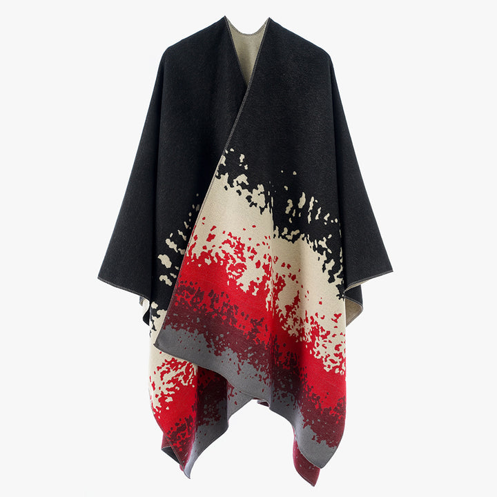 Women’s Oversize Reversible Poncho made of Jacquard with abstract color gradient Mune Fashion