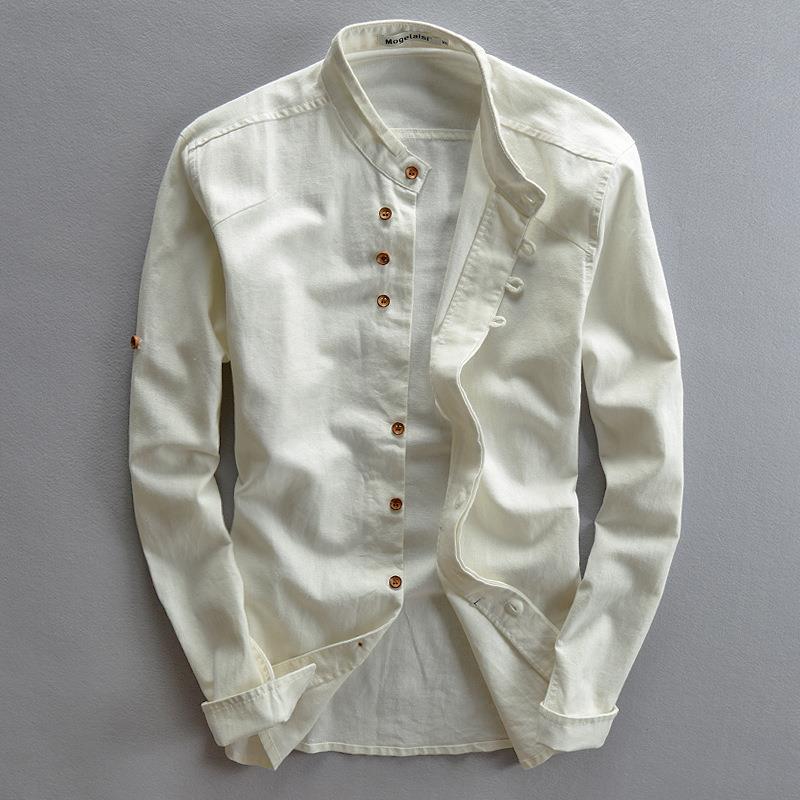 Men's Lightweight Linen Overshirt with Stand Collar and Decorative Button Placket Mune Fashion
