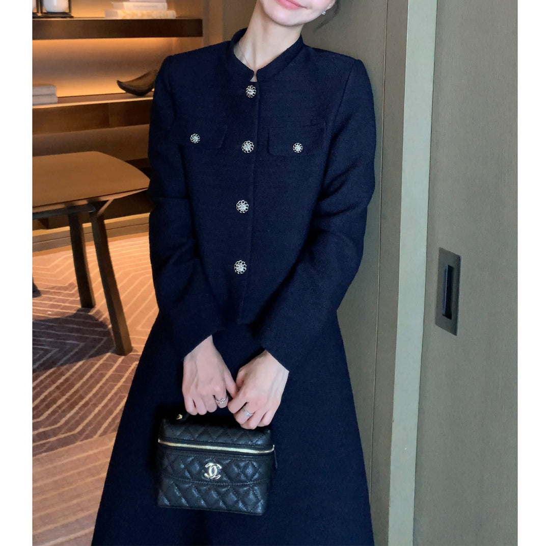 Women's Elegant Tweed Jacket with Golden Buttons Drune