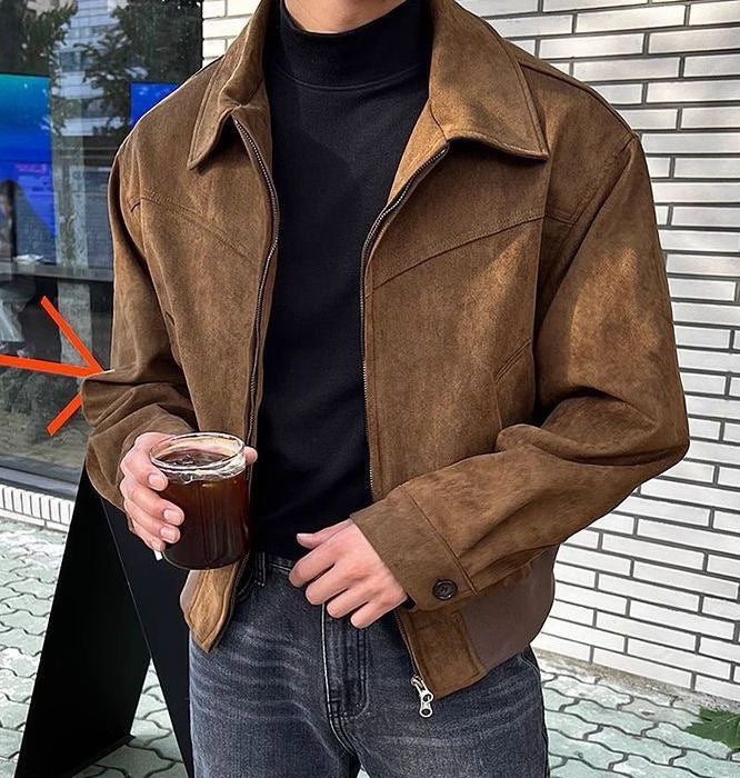 Men's Casual Transition Jacket Made Of Soft Artificial Leather with Zipper Mune