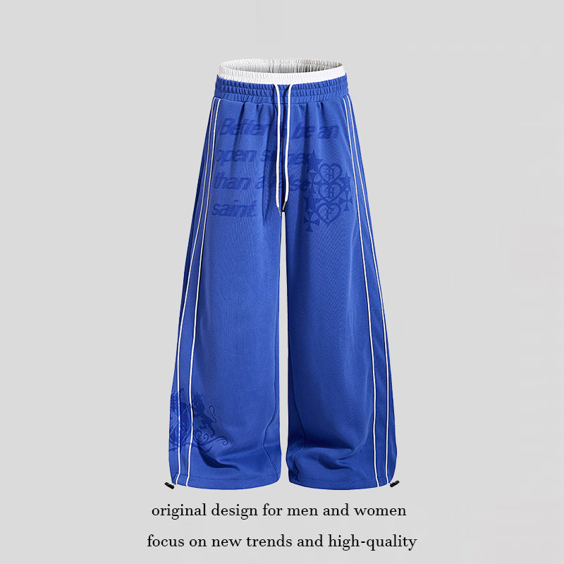 Women Wide Palazzo Training Pants with Elastic Waistband, Drawstring and Contrast Piping Mune Fashion