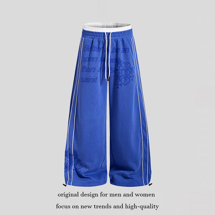 Women Wide Palazzo Training Pants with Elastic Waistband, Drawstring and Contrast Piping Mune Fashion